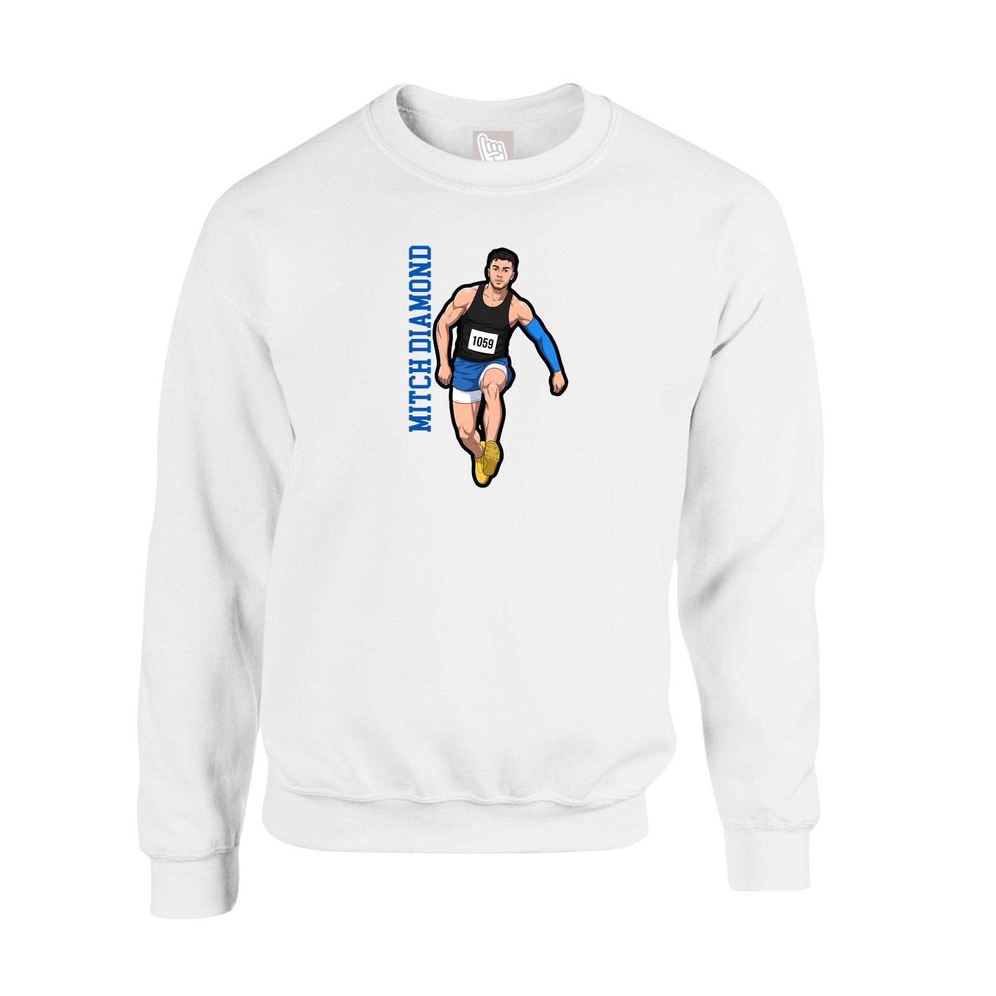 Fleece Crew — Name Vertical in White