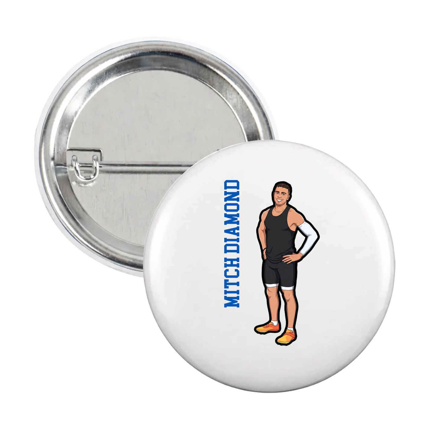 Game Day Button — Name Vertical in White