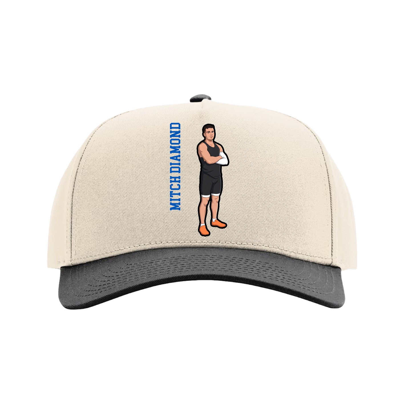 Full Fabric Five-Panel Champ Cap — Name Vertical in Cream/Black