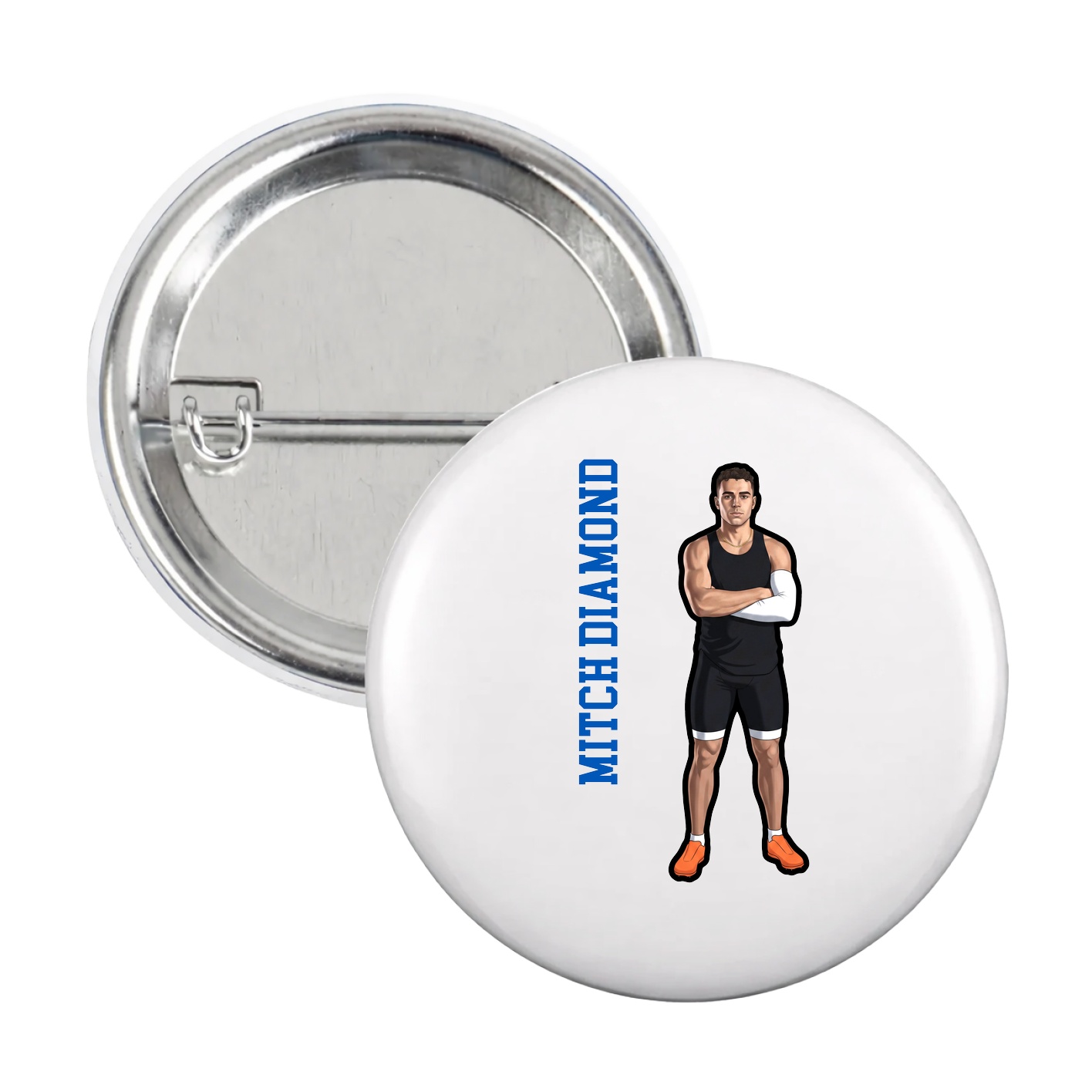 Game Day Button — Name Vertical in White