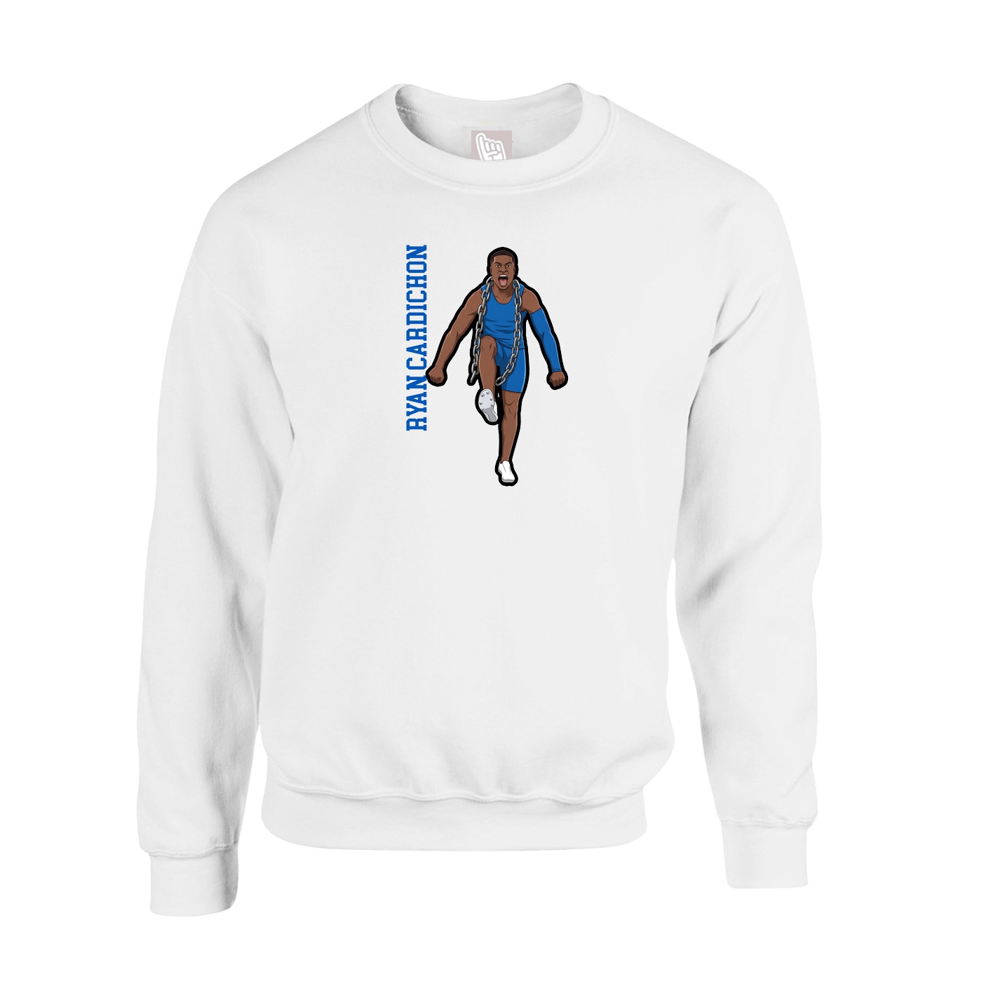 Fleece Crew — Name Vertical in White