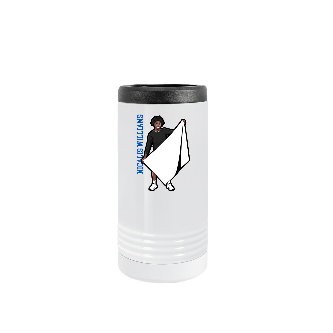Slim Beverage Holder — Name Vertical in White
