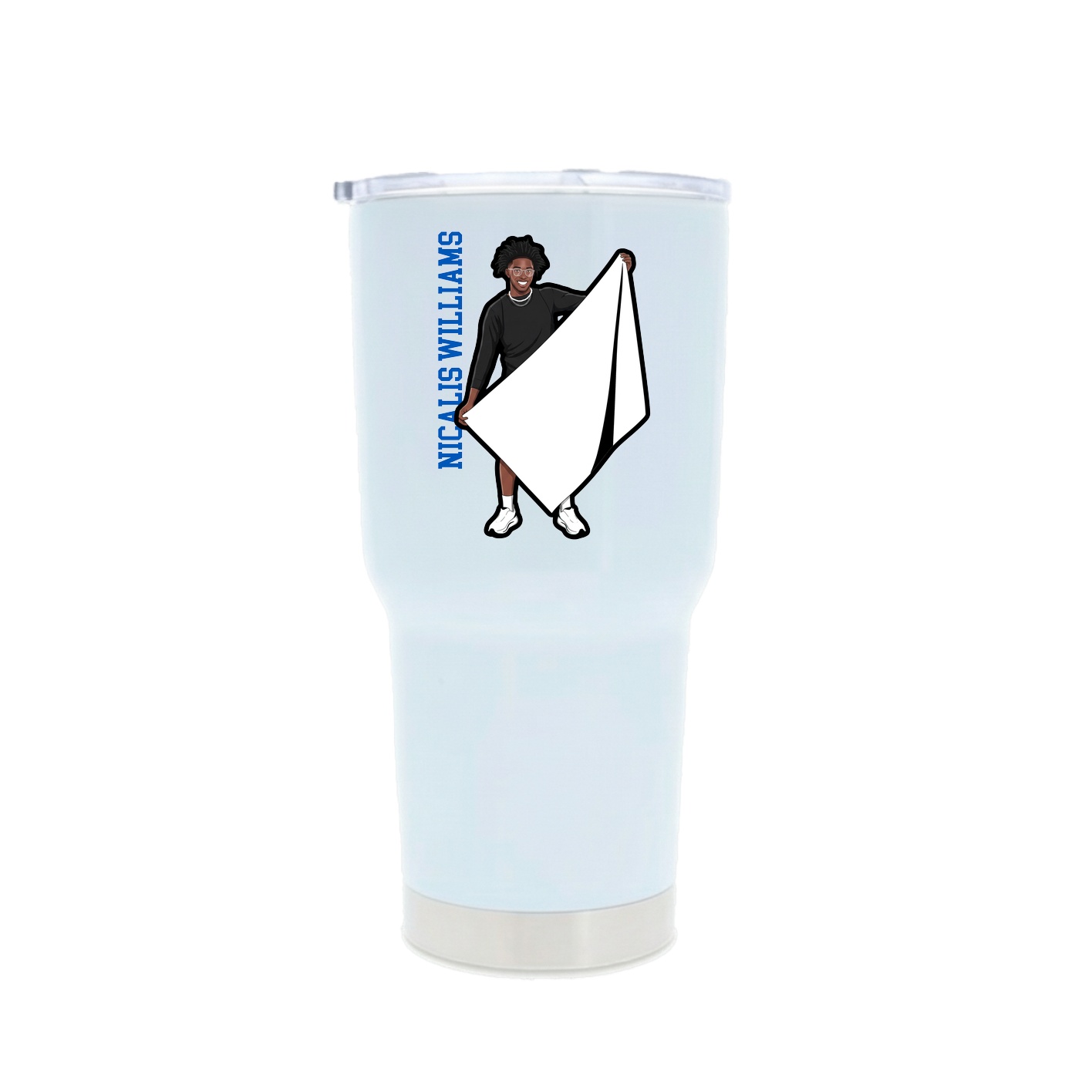 30oz Stainless Steel Tumbler — Name Vertical in White