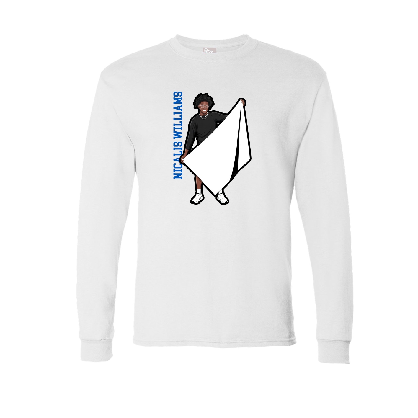 Long Sleeve Tee — Name Vertical in White