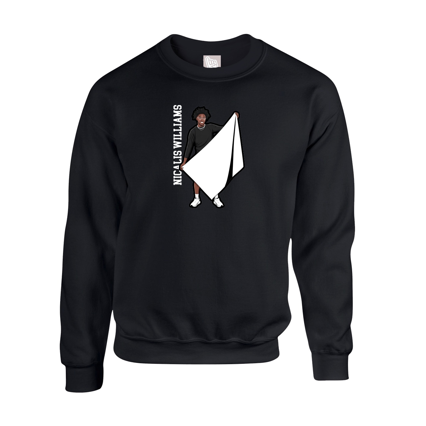Fleece Crew — Name Vertical in Black