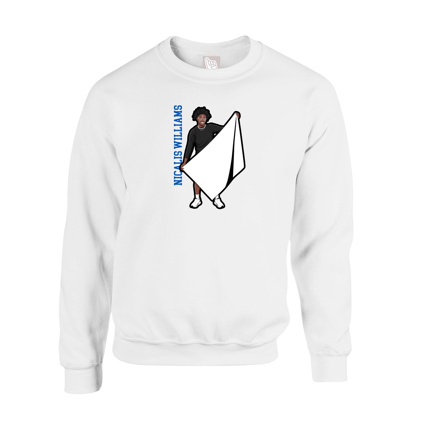 Fleece Crew — Name Vertical in White