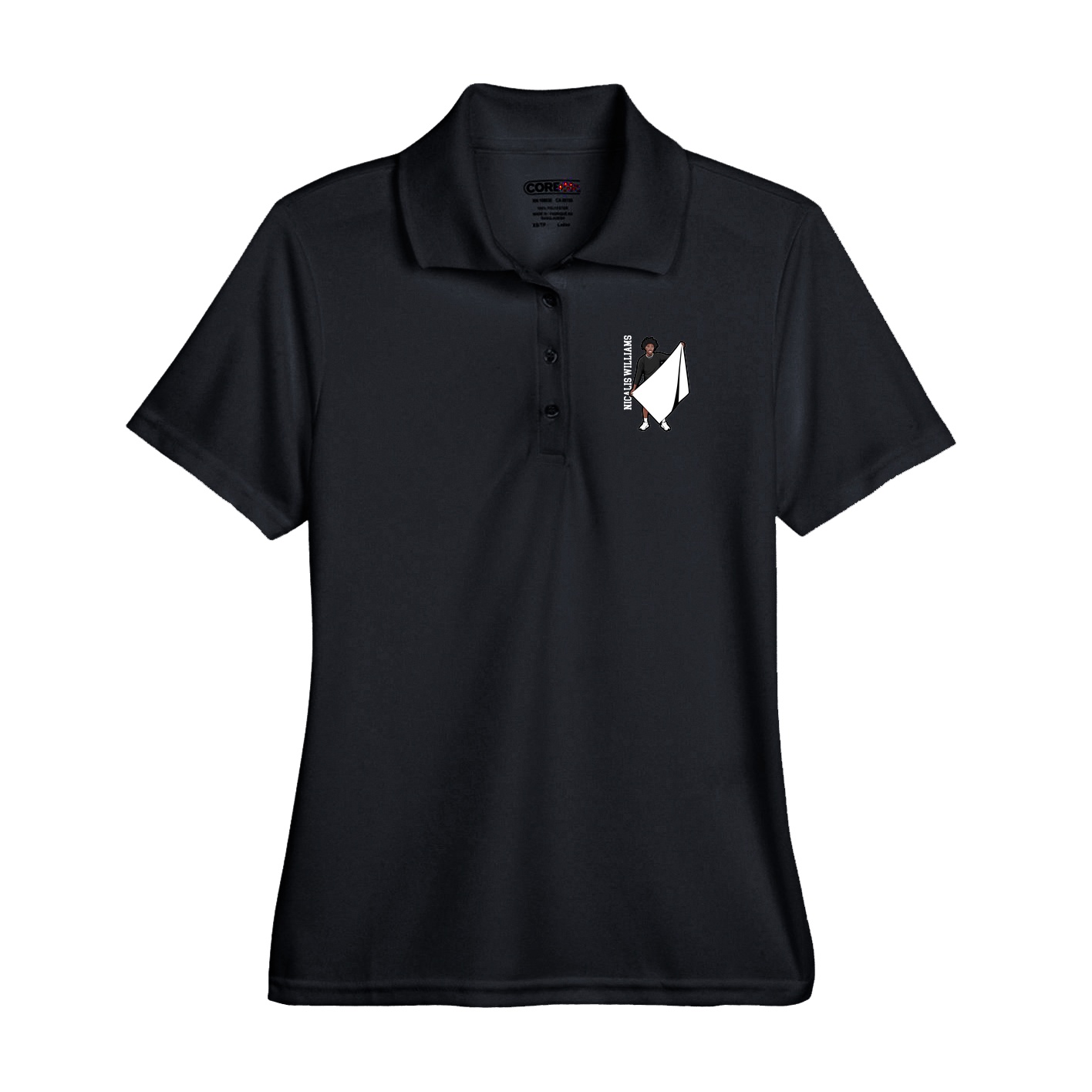 Performance Polo — Name Vertical in Black