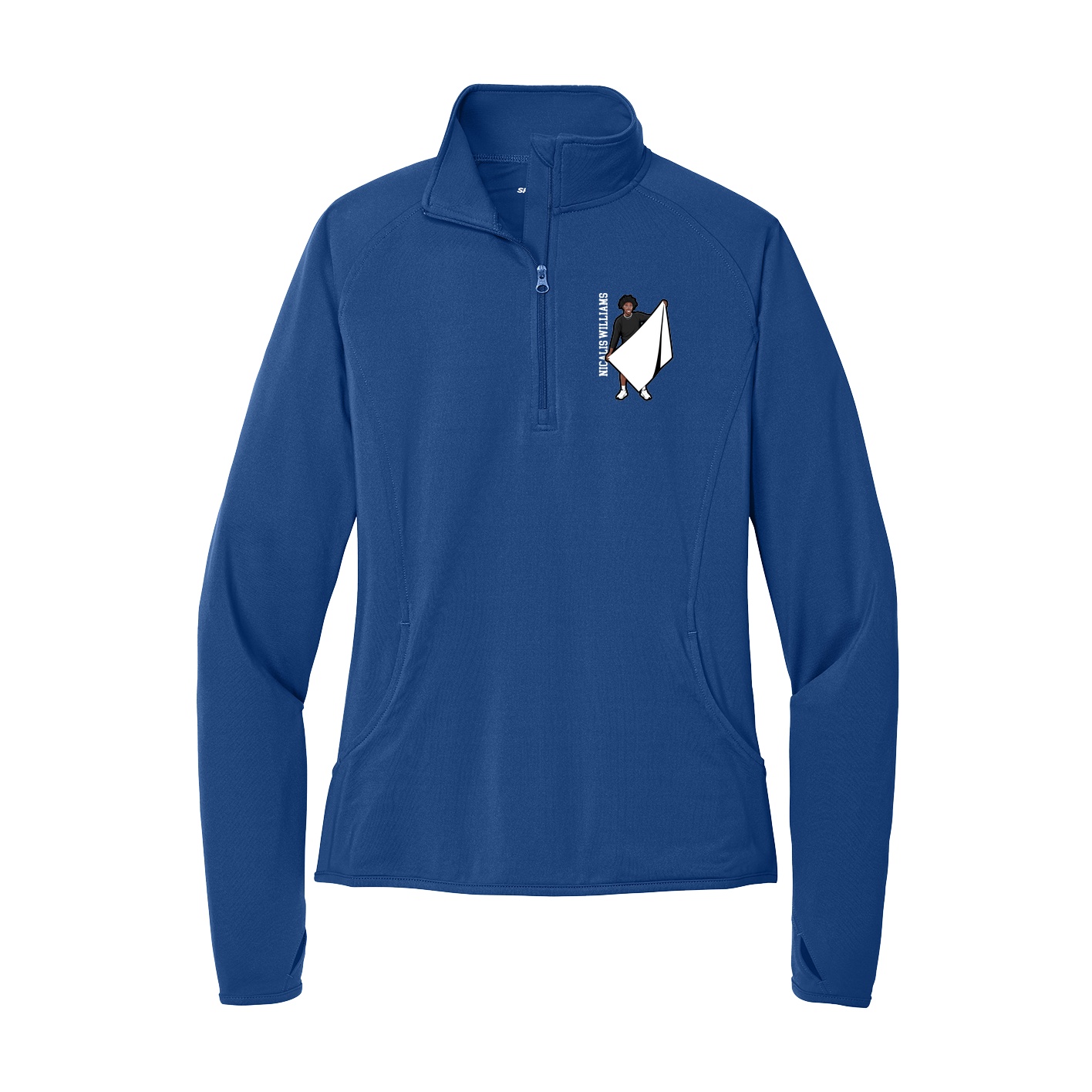 Women's Q-Zip Pullover — Name Vertical in Royal
