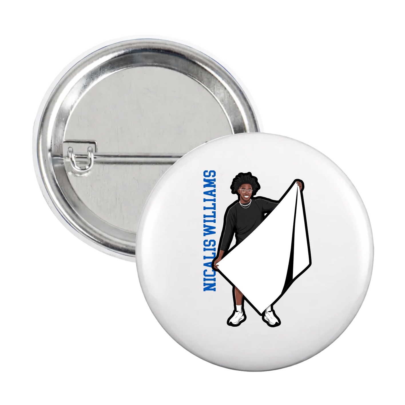 Game Day Button — Name Vertical in White
