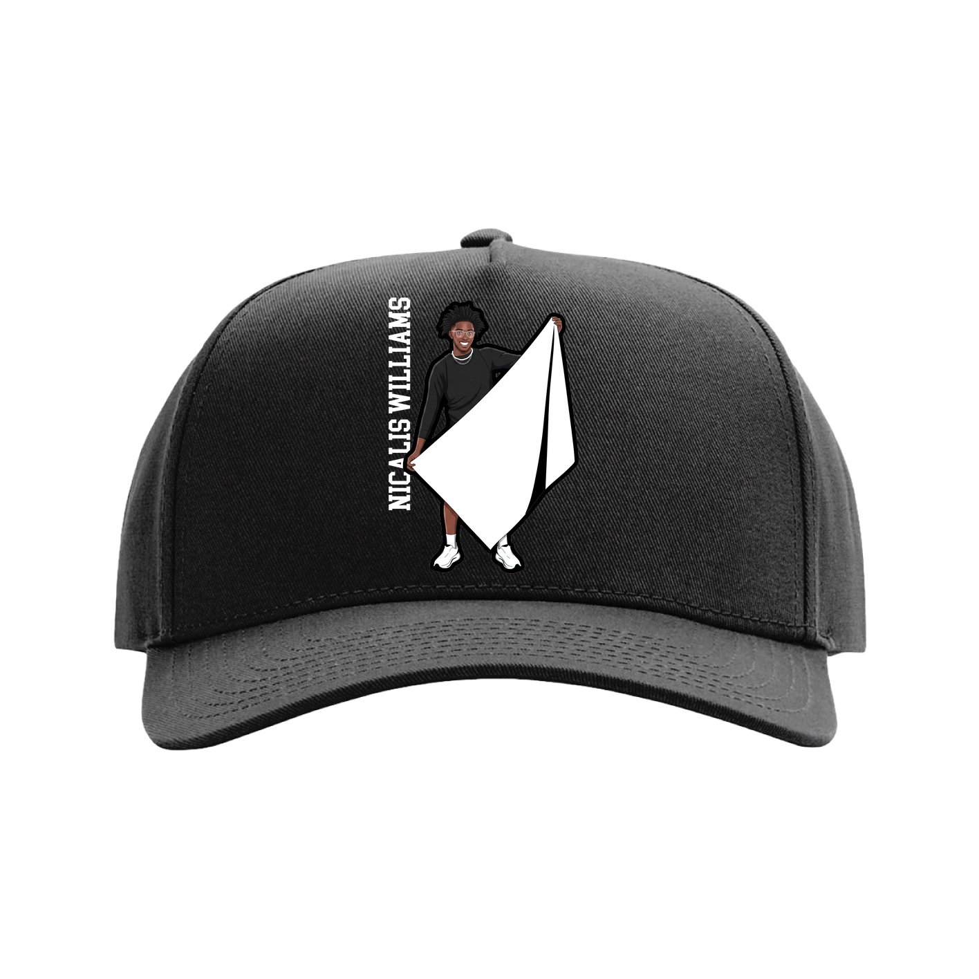 Full Fabric Five-Panel Champ Cap — Name Vertical in Black