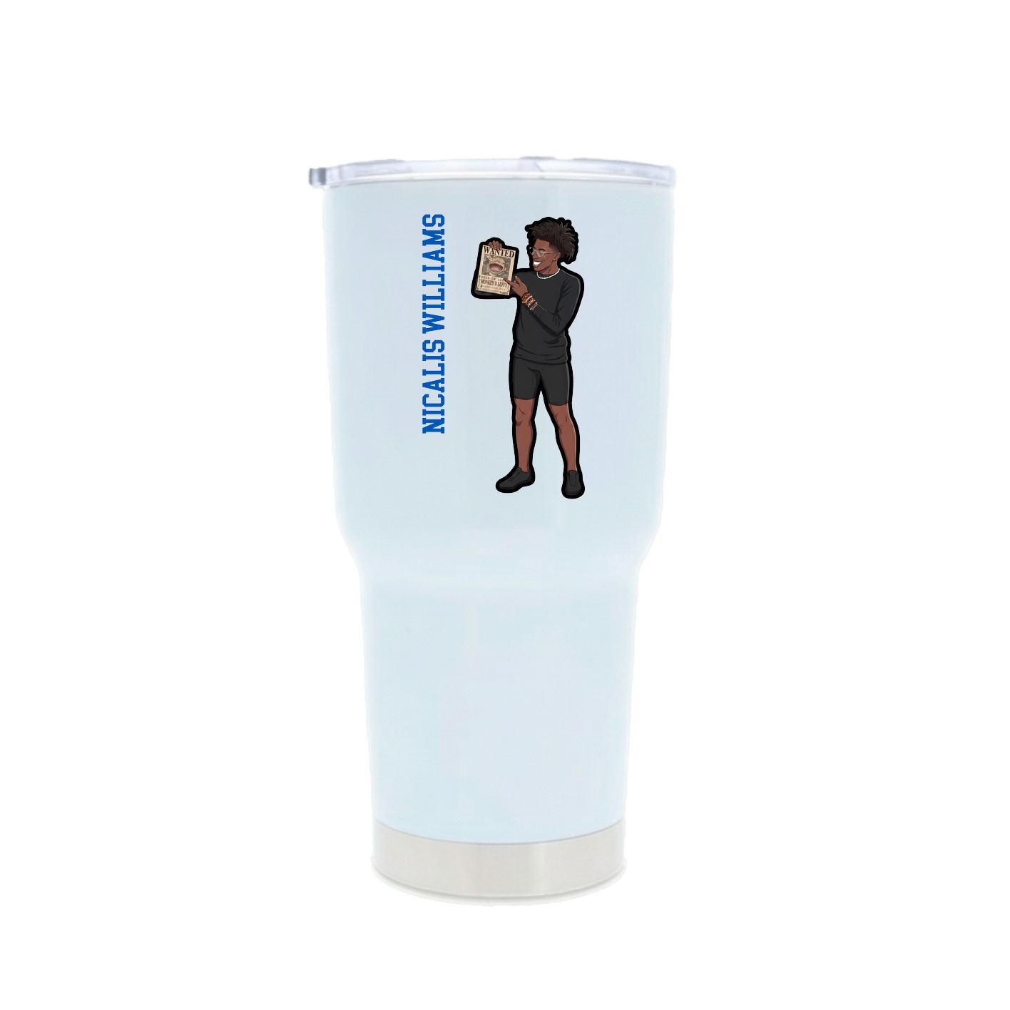 30oz Stainless Steel Tumbler — Name Vertical in White