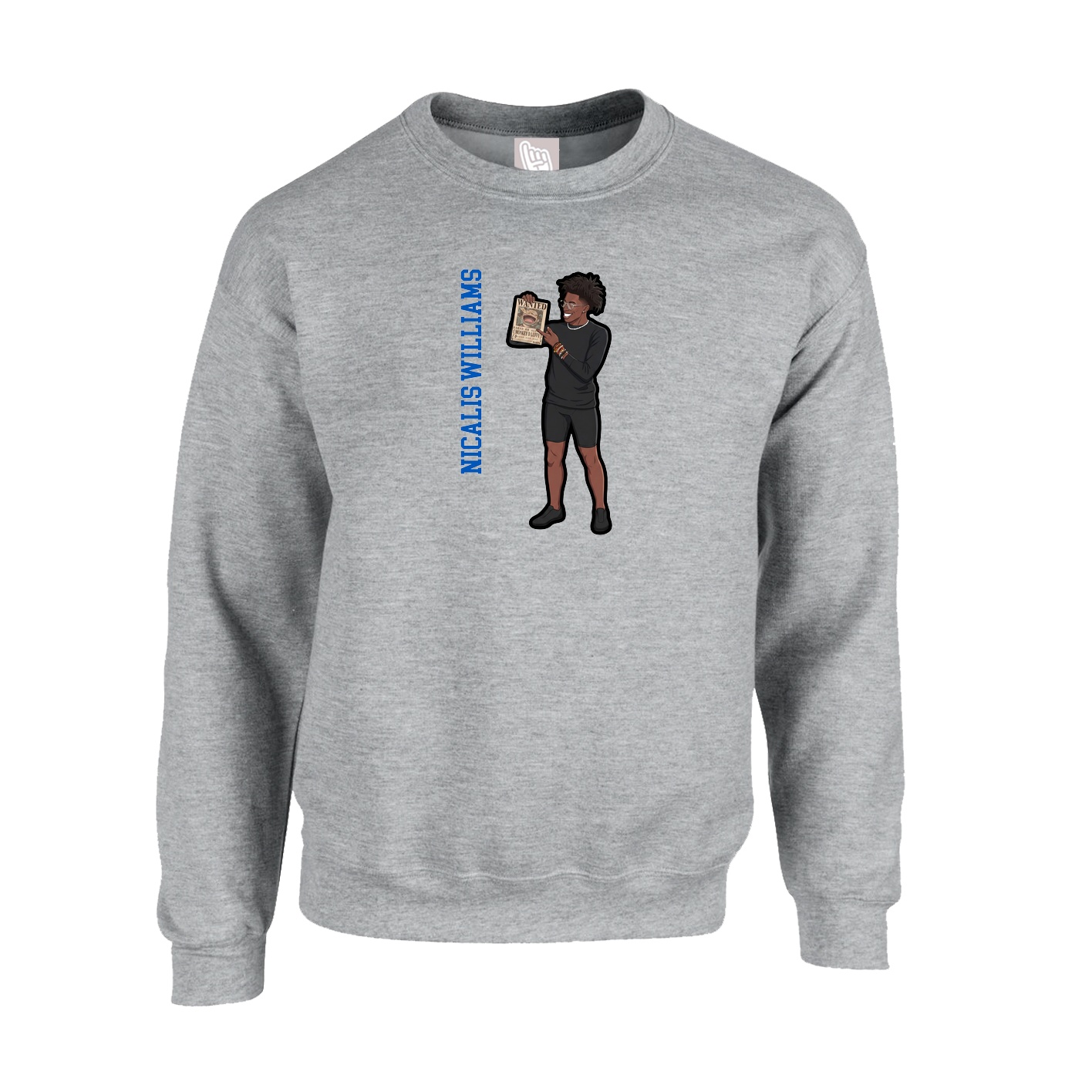 Fleece Crew — Name Vertical in Grey