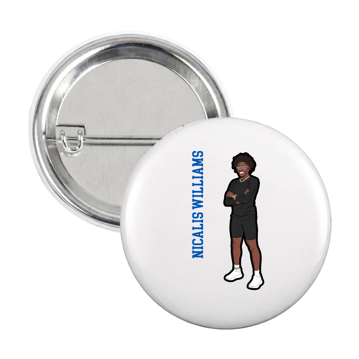 Game Day Button — Name Vertical in White