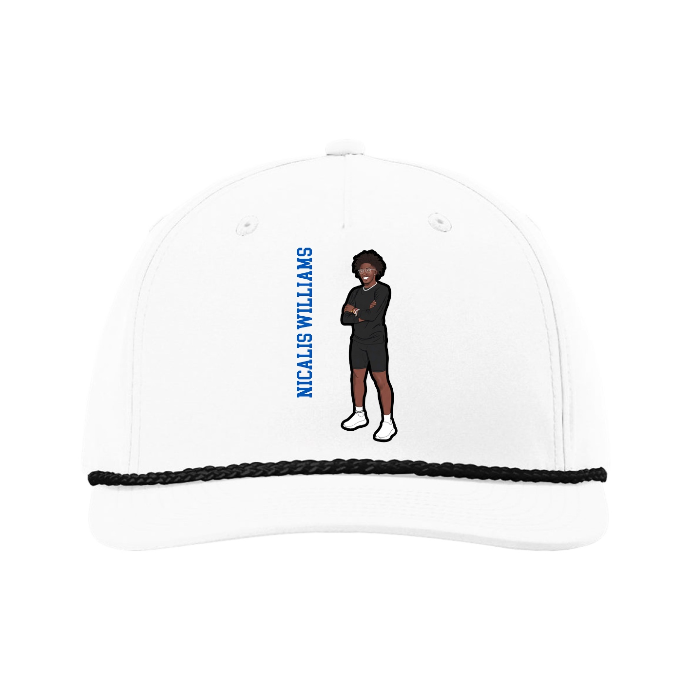 Five-Panel Classic Rope Cap — Name Vertical in White