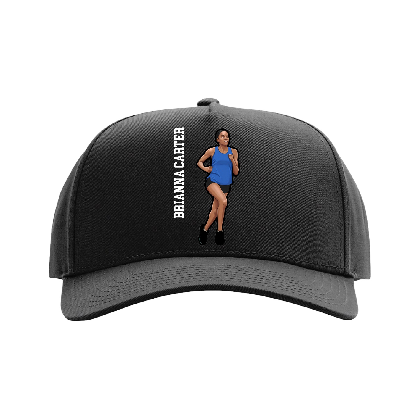 Full Fabric Five-Panel Champ Cap — Name Vertical in Black