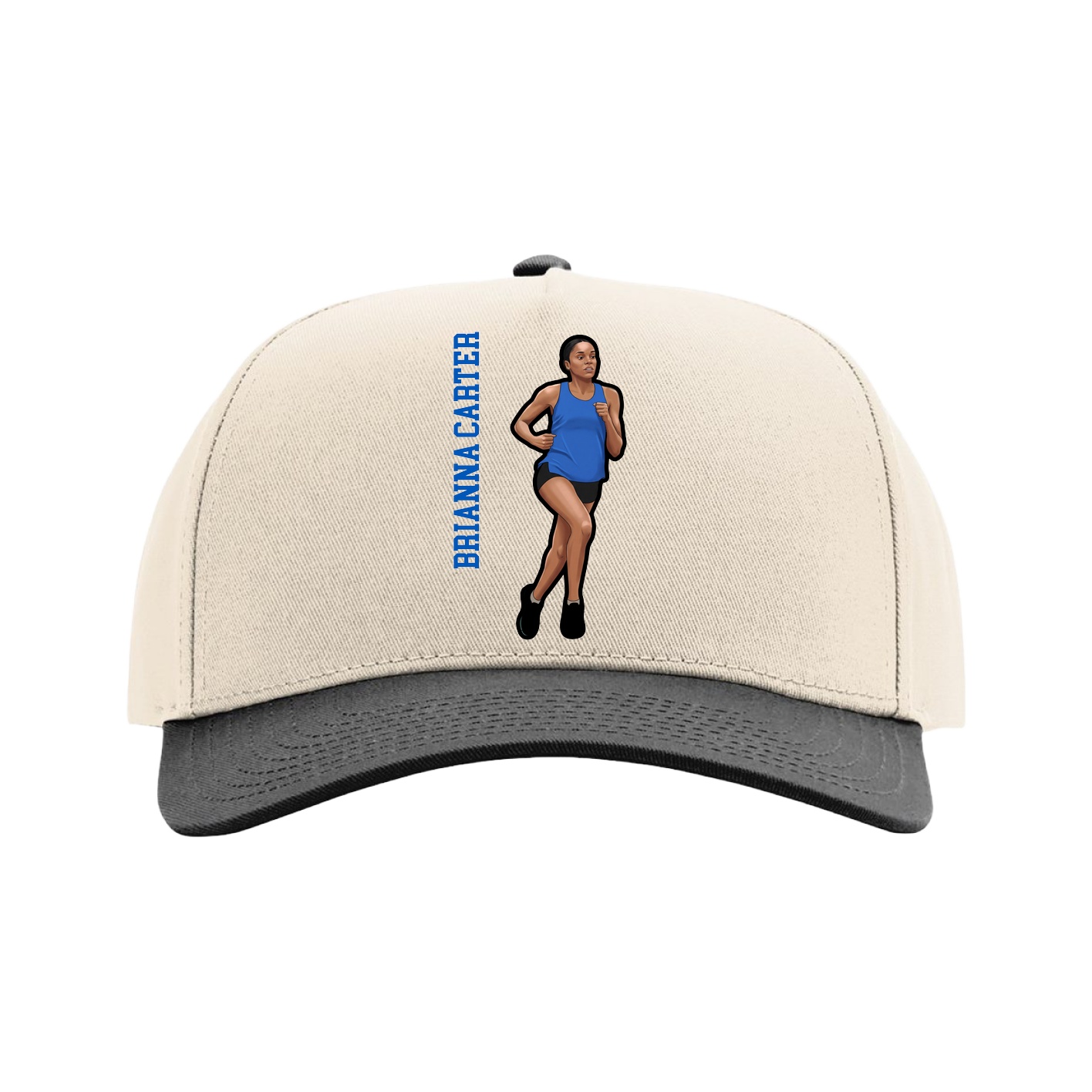 Full Fabric Five-Panel Champ Cap — Name Vertical in Cream/Black