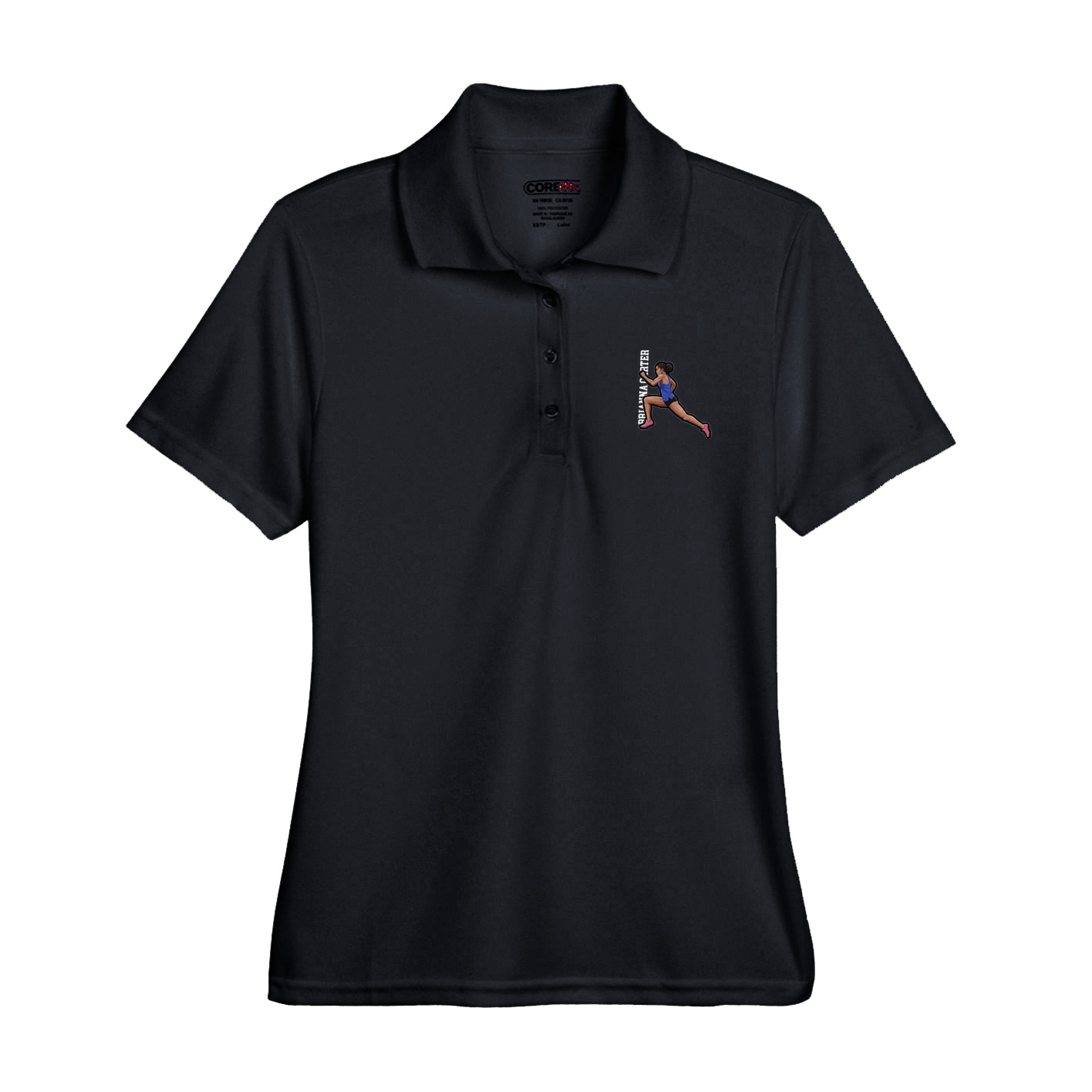 Womens Performance Polo — Name Vertical in Black