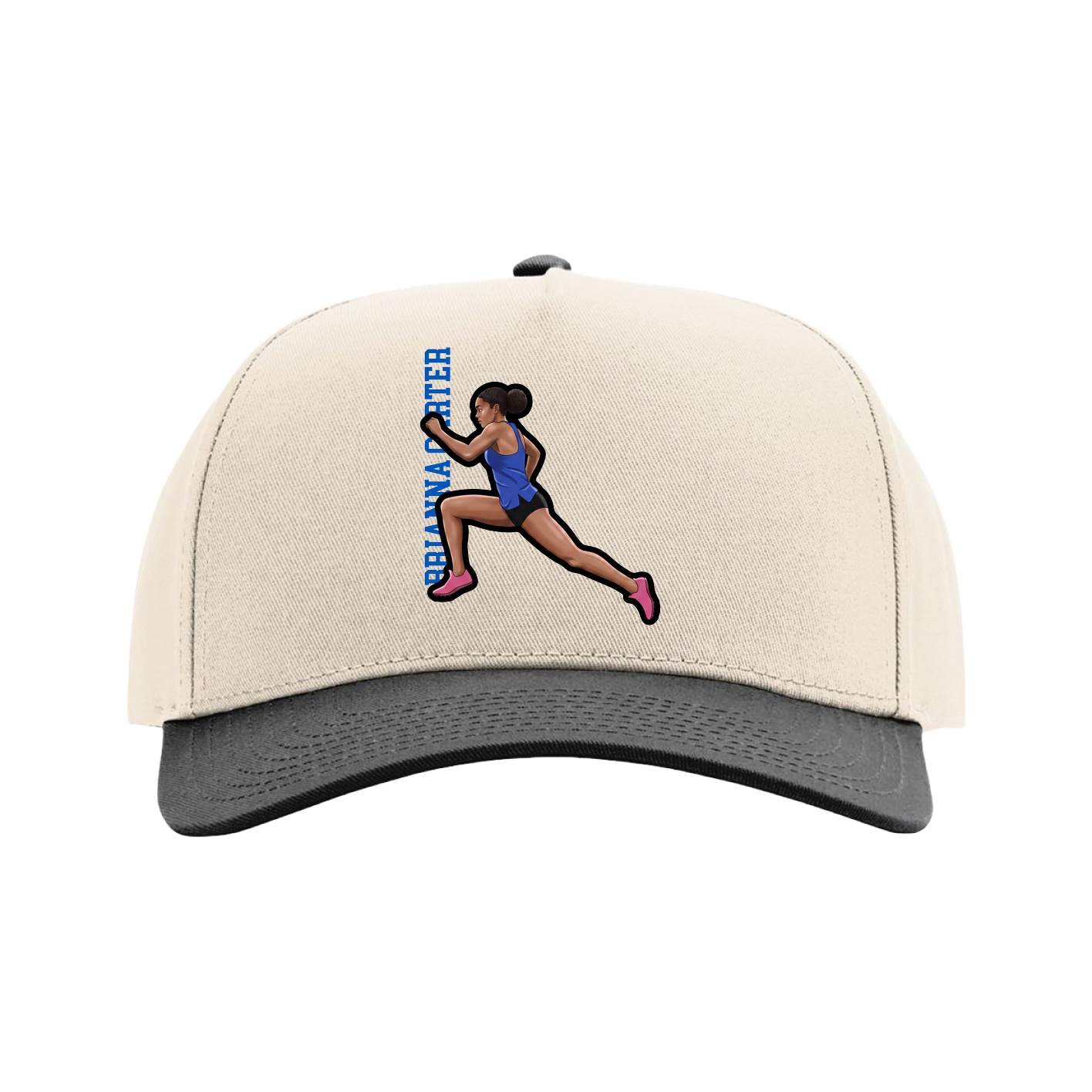 Full Fabric Five-Panel Champ Cap — Name Vertical in Cream/Black