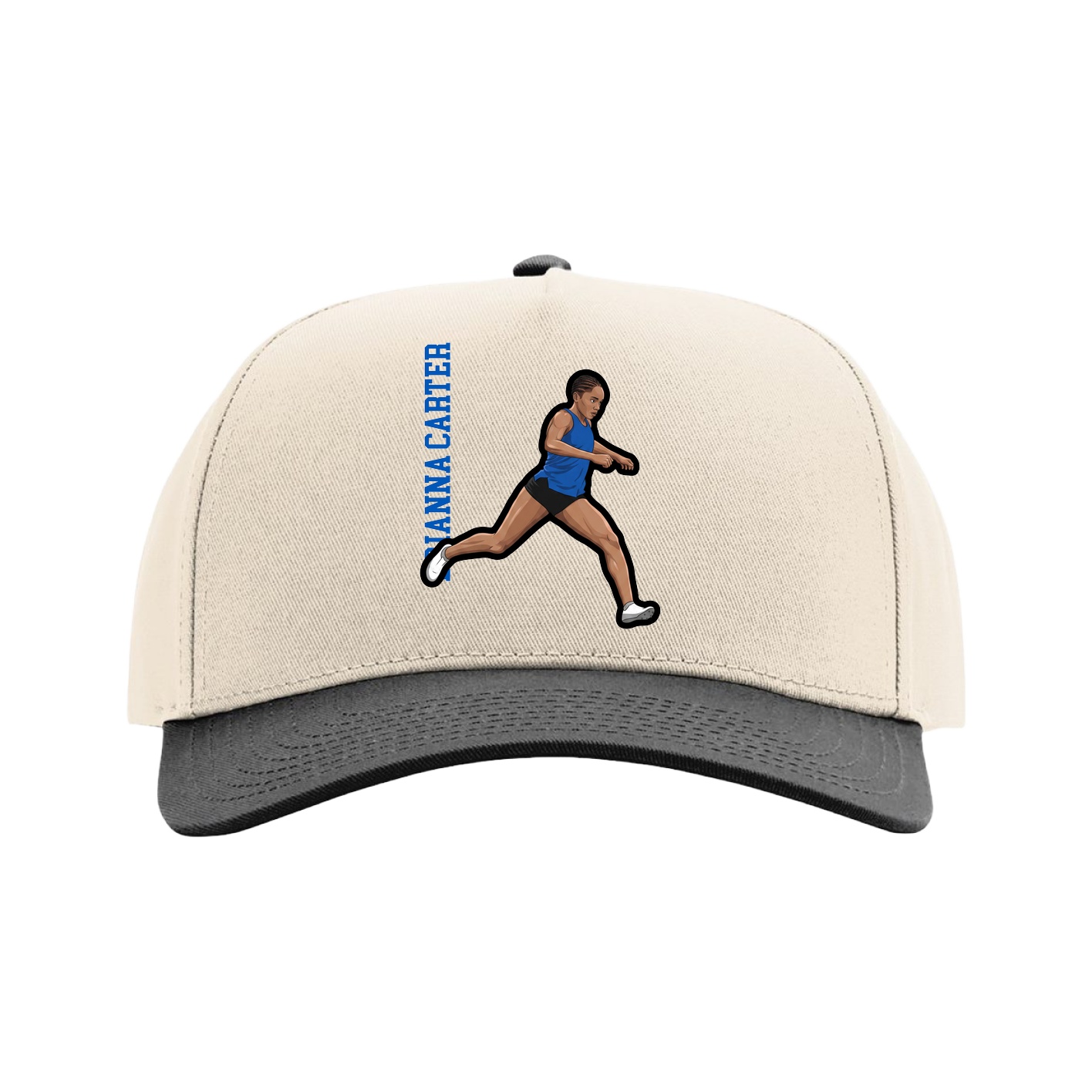 Full Fabric Five-Panel Champ Cap — Name Vertical in Cream/Black