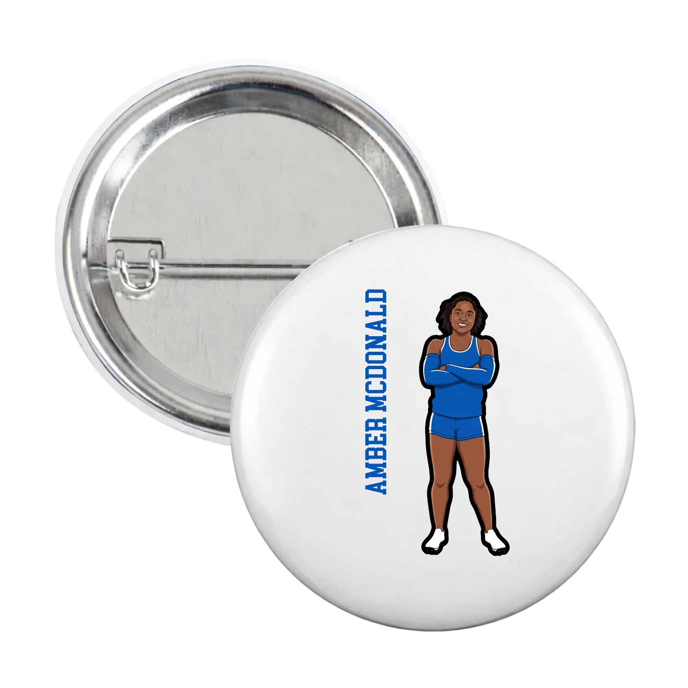 Game Day Button — Name Vertical in White