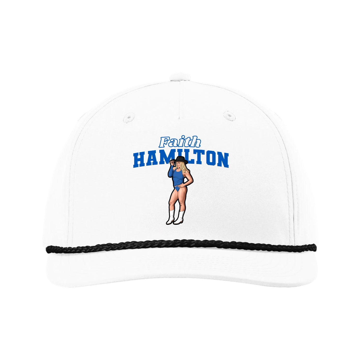 Five-Panel Classic Rope Cap — Name Arch in White