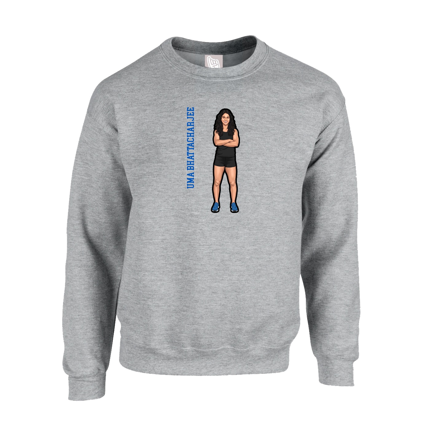 Fleece Crew — Name Vertical in Grey