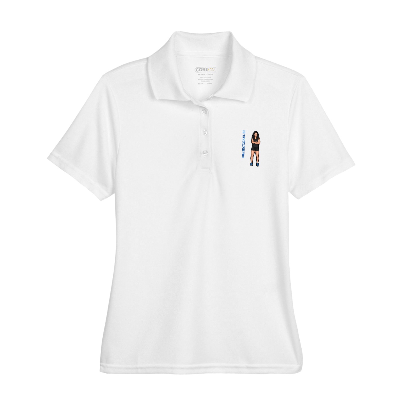 Womens Performance Polo — Name Vertical in White