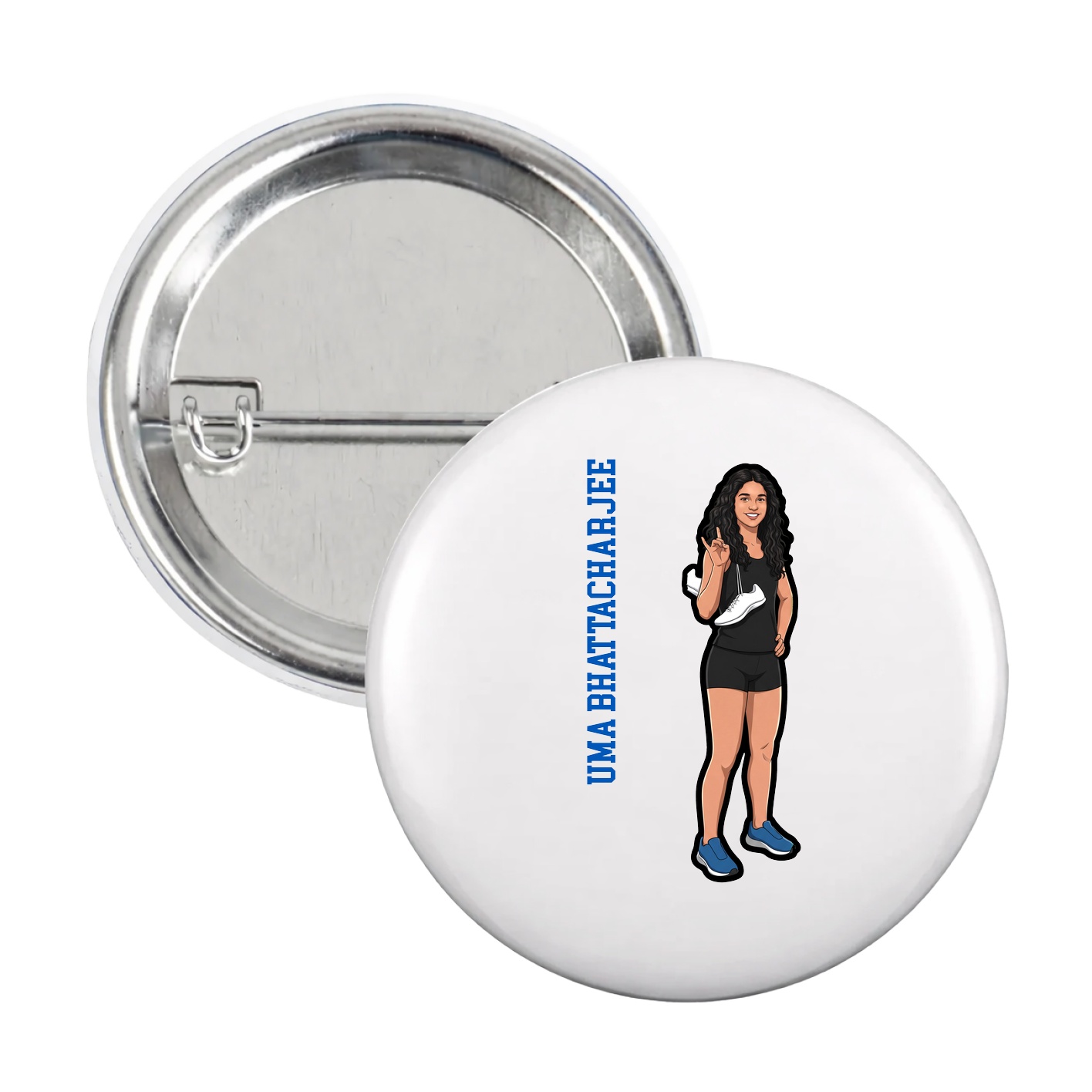 Game Day Button — Name Vertical in White