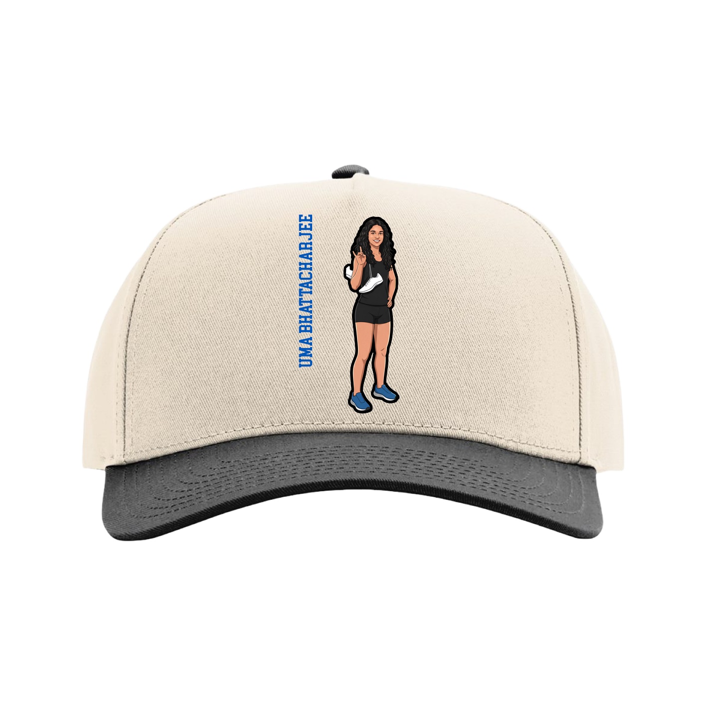 Full Fabric Five-Panel Champ Cap — Name Vertical in Cream/Black