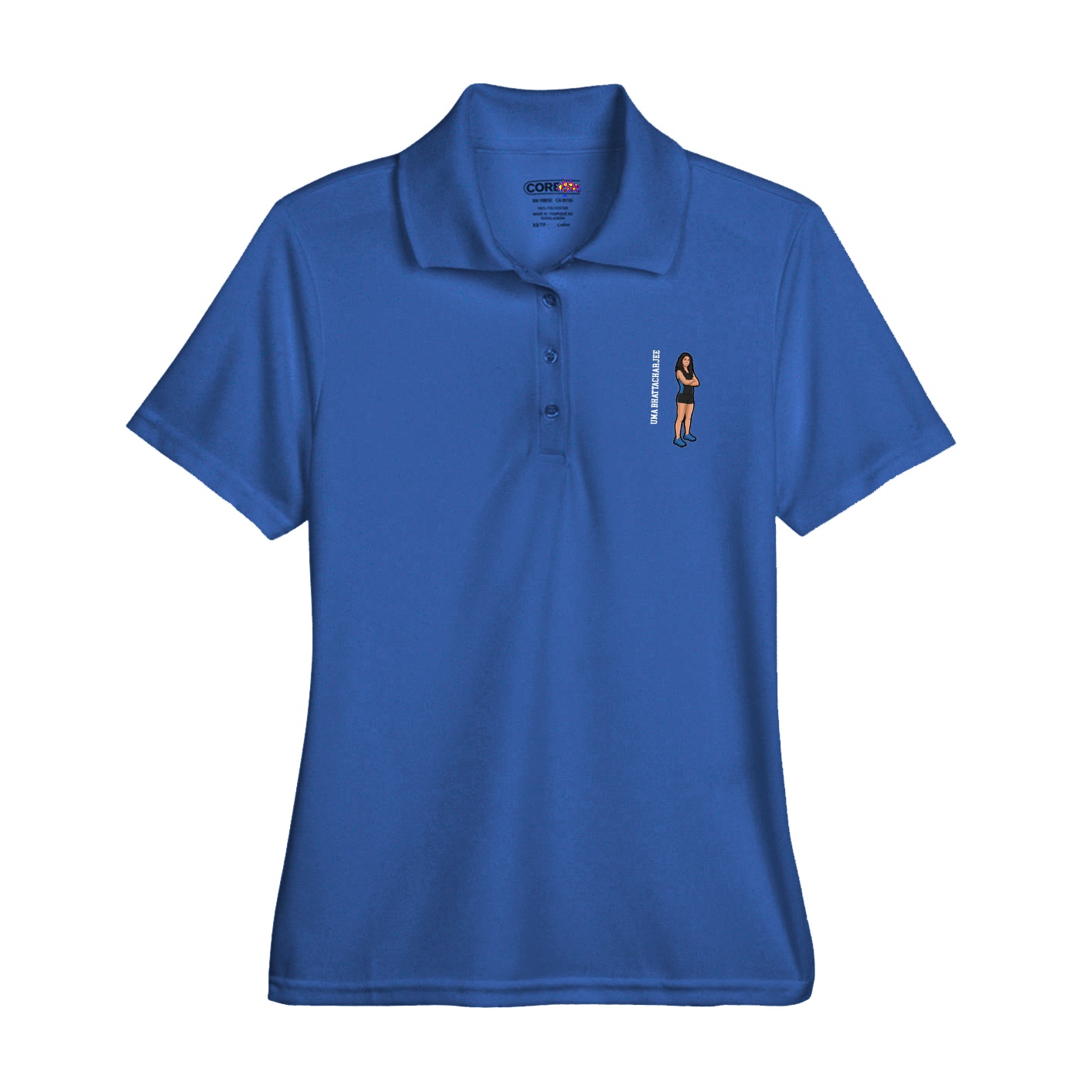Womens Performance Polo — Name Vertical in Royal