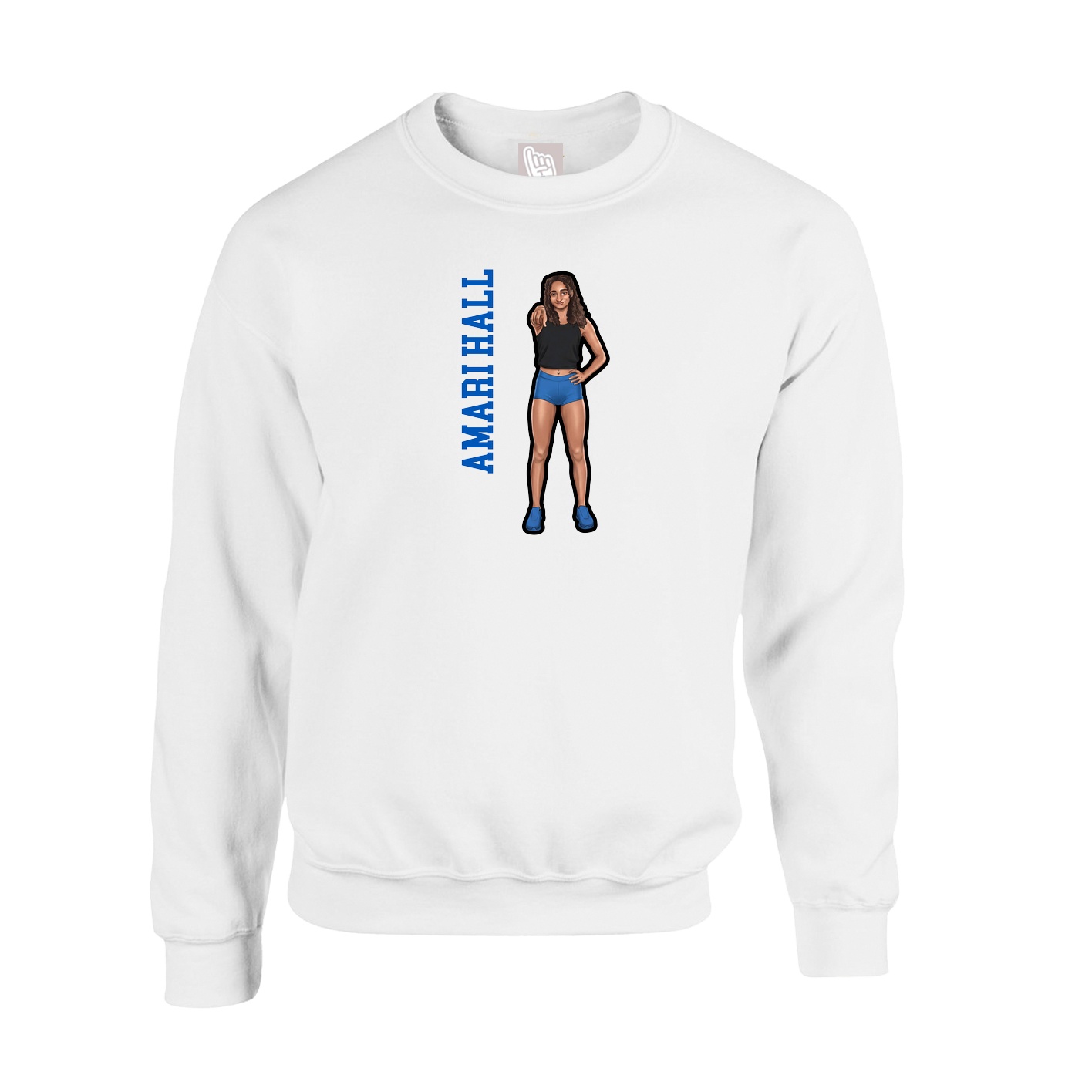 Fleece Crew — Name Vertical in White