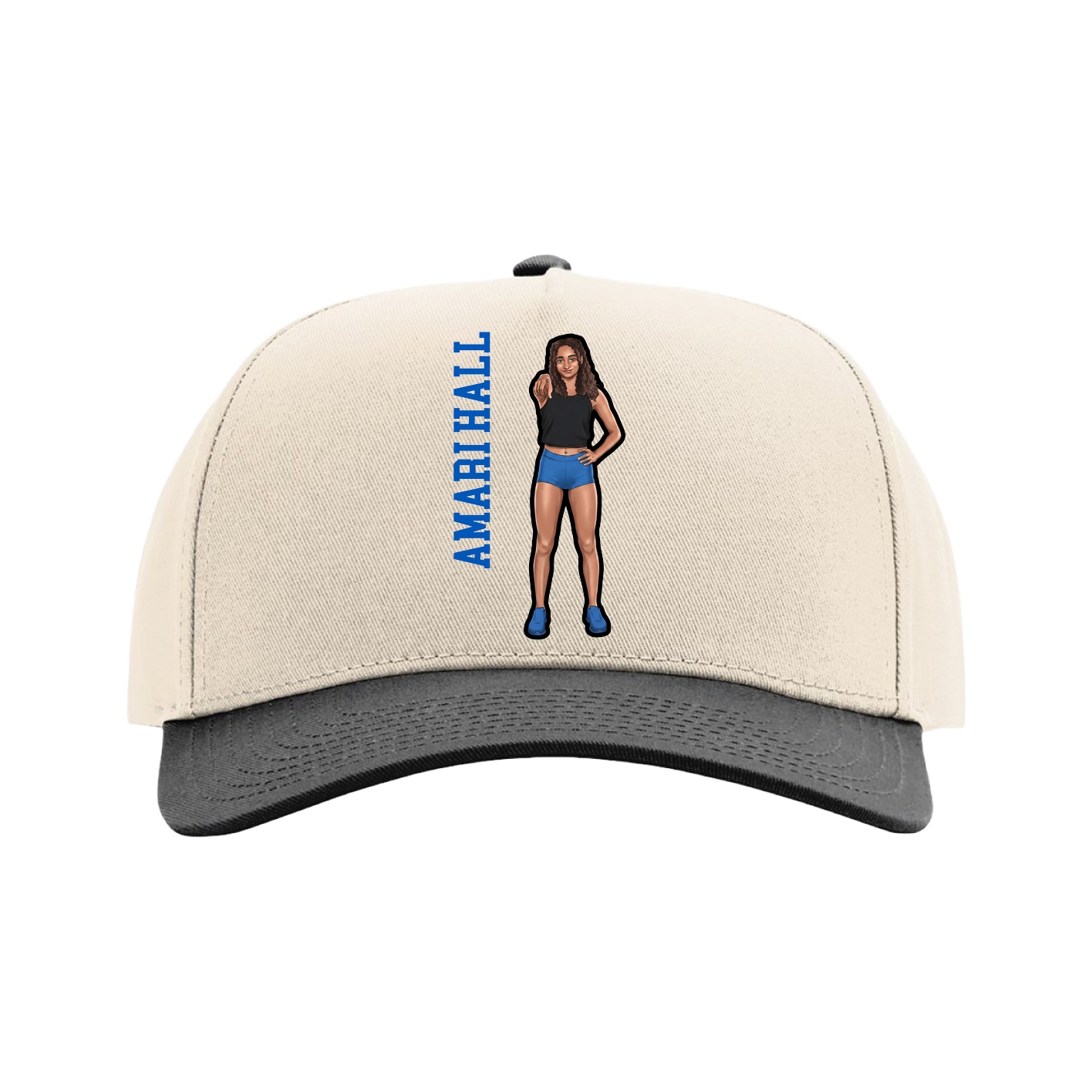 Full Fabric Five-Panel Champ Cap — Name Vertical in Cream/Black