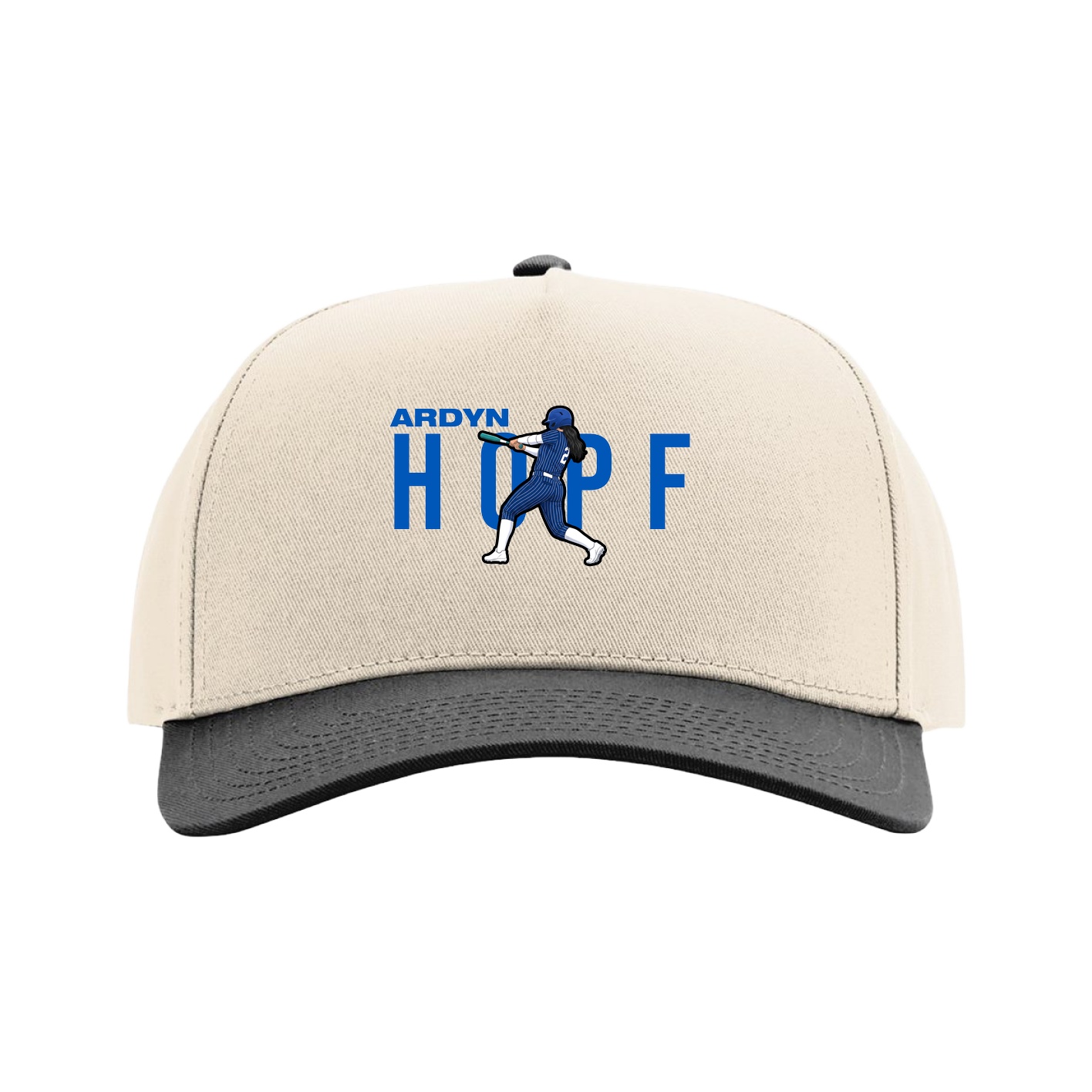 Full Fabric Five-Panel Champ Cap — Player Name in Cream/Black