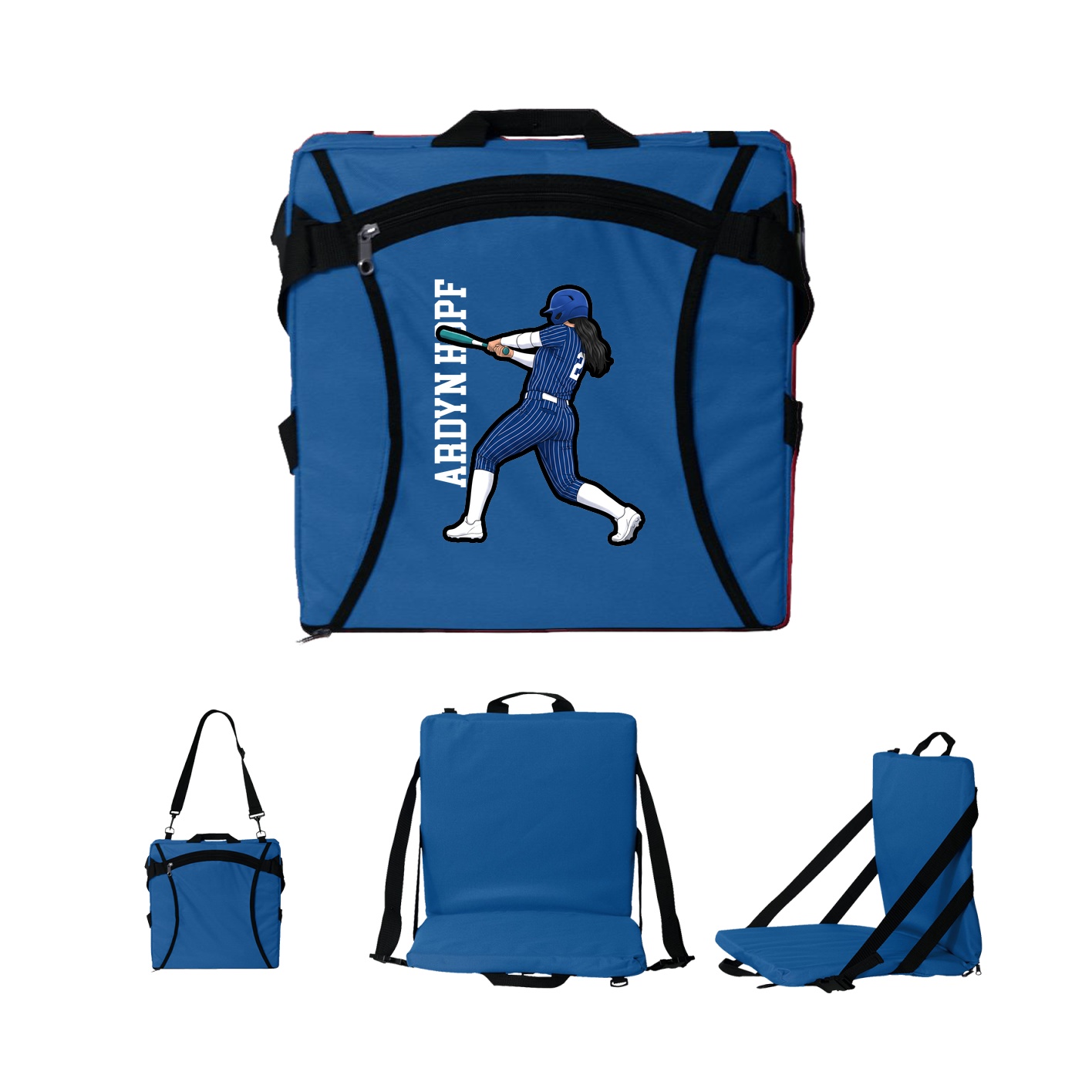Folding Stadium Seat — Name Vertical in Royal