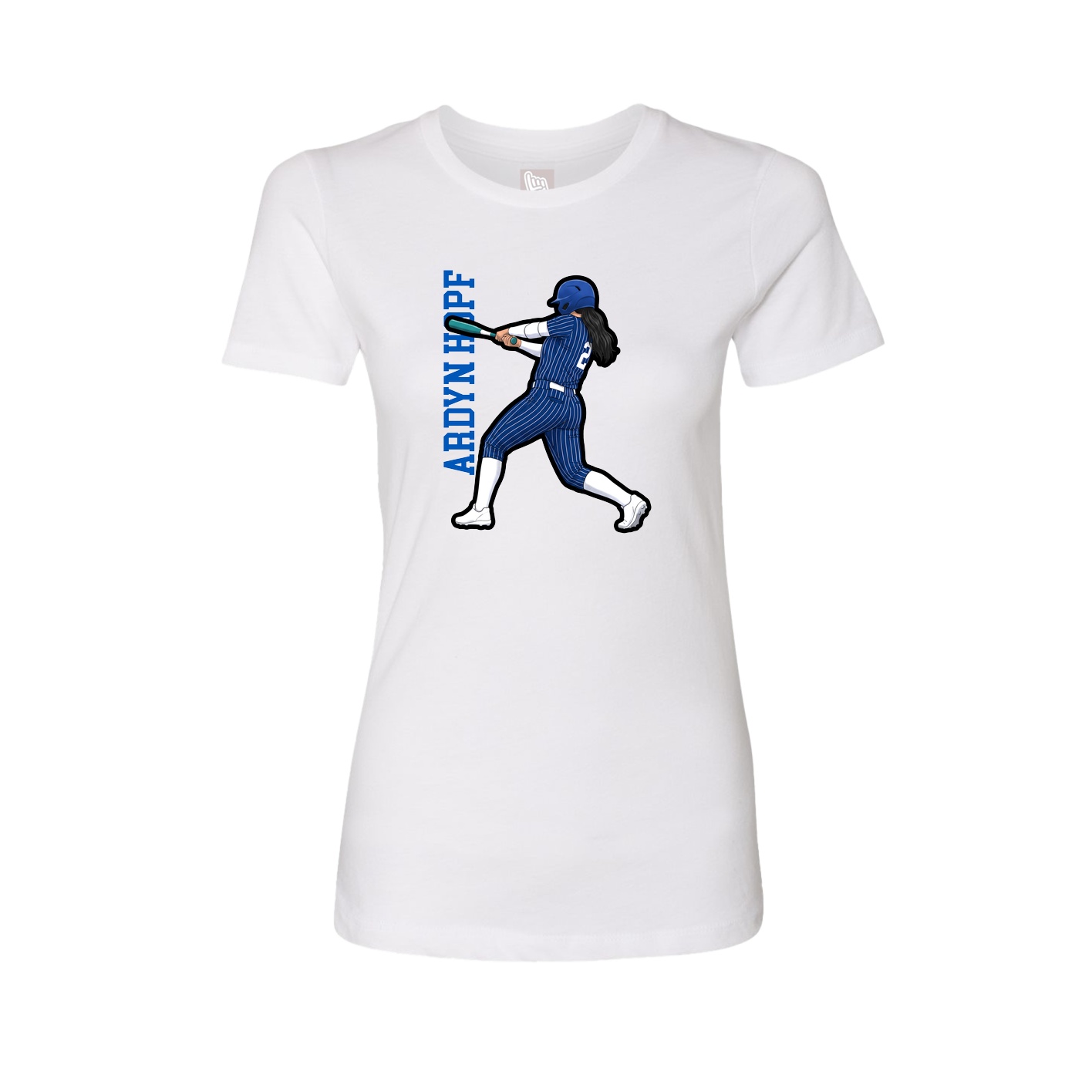 Womens Tee — Name Vertical in White