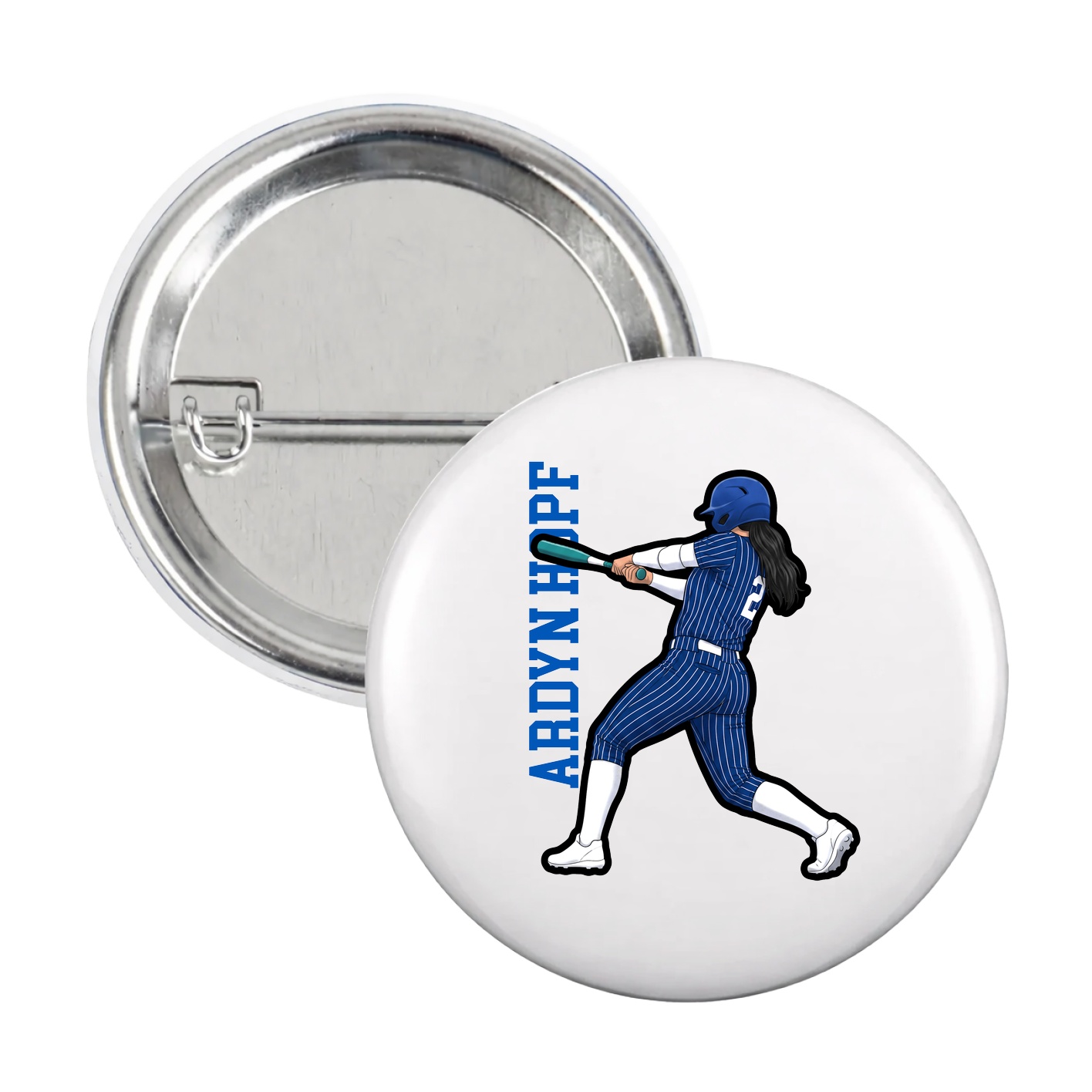 Game Day Button — Name Vertical in White