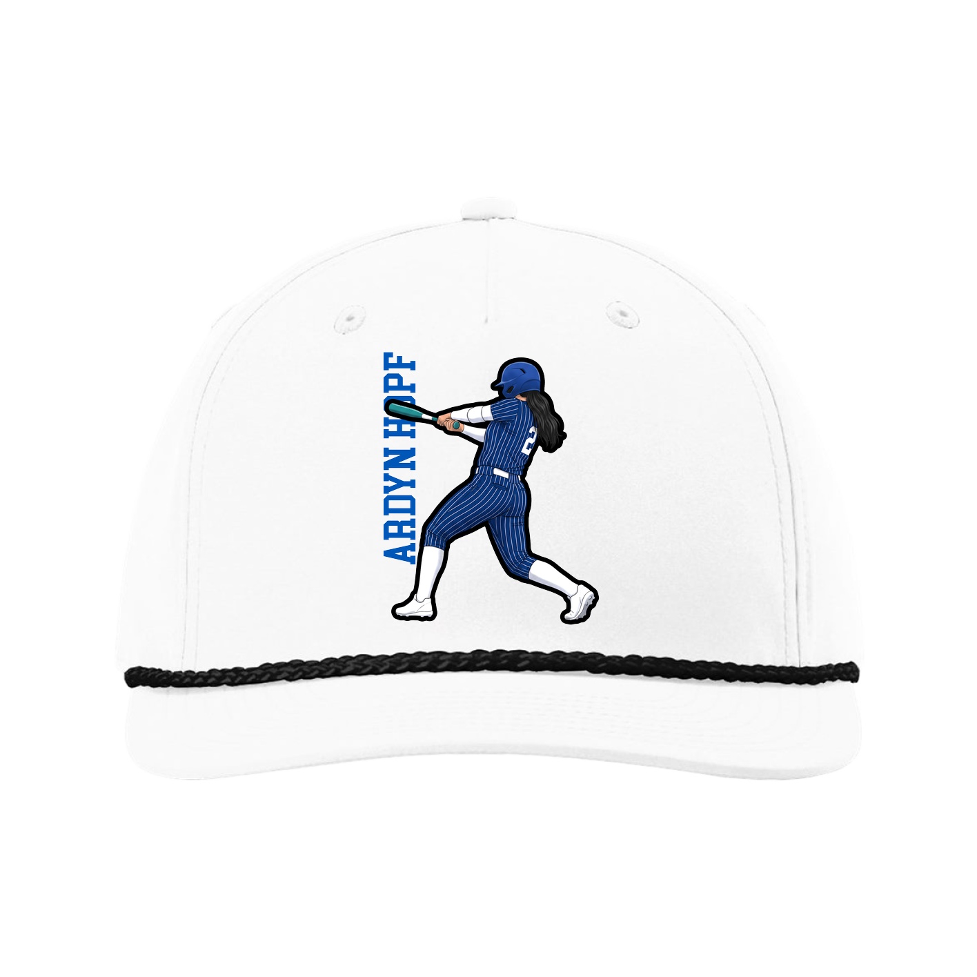 Five-Panel Classic Rope Cap — Name Vertical in White