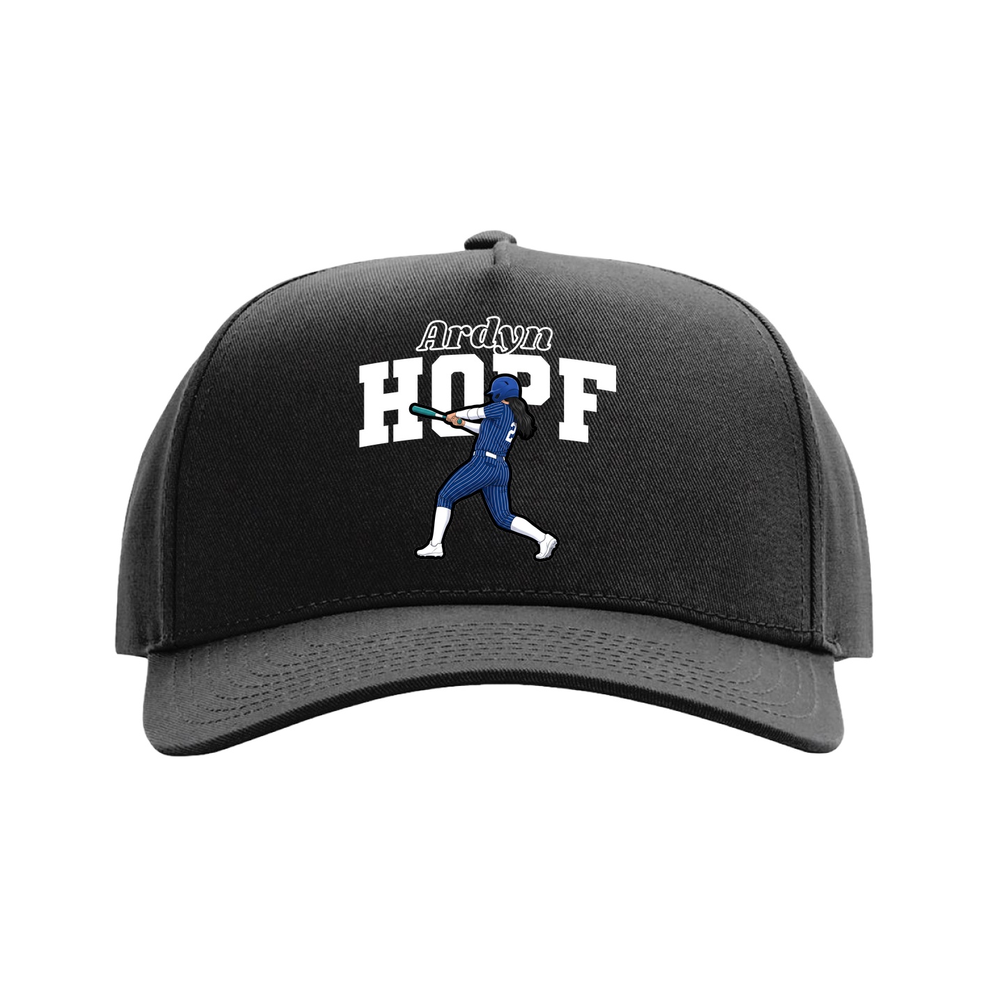 Full Fabric Five-Panel Champ Cap — Name Arch in Black
