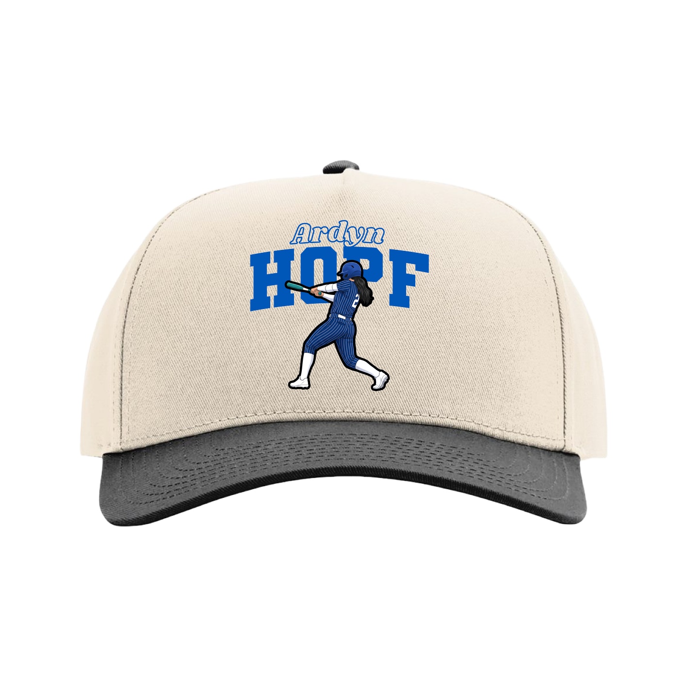 Full Fabric Five-Panel Champ Cap — Name Arch in Cream/Black
