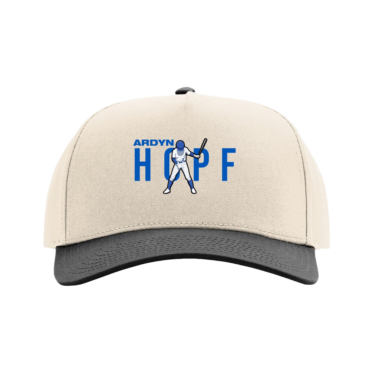 Full Fabric Five-Panel Champ Cap — Player Name in Cream/Black