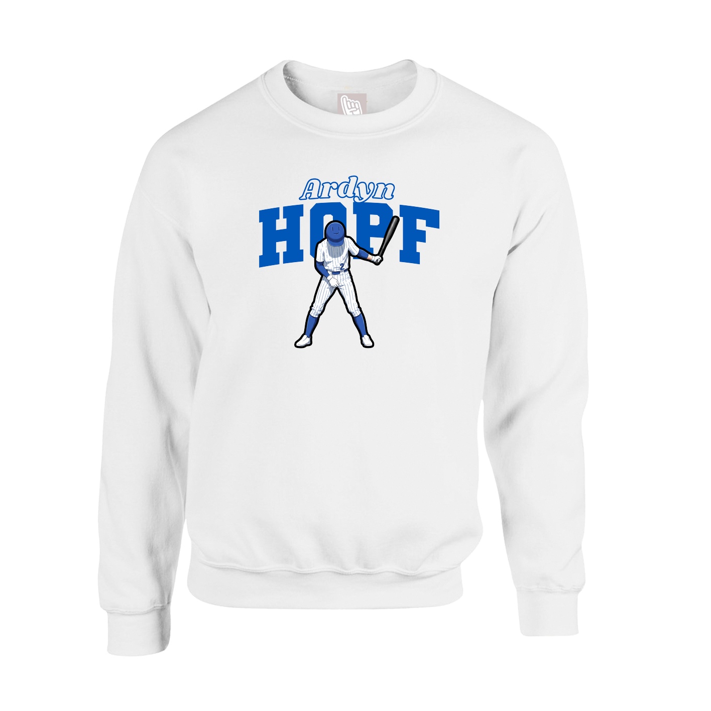 Fleece Crew — Name Arch in White