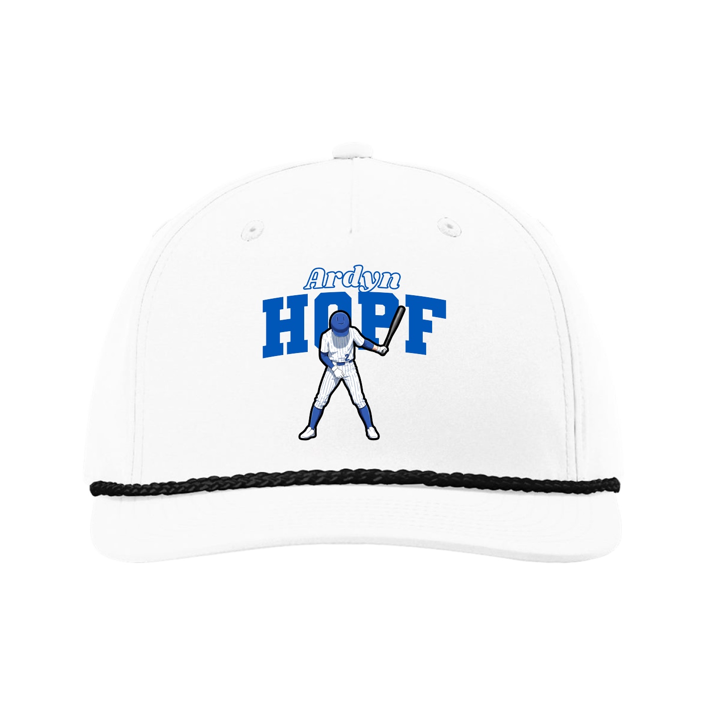 Five-Panel Classic Rope Cap — Name Arch in White