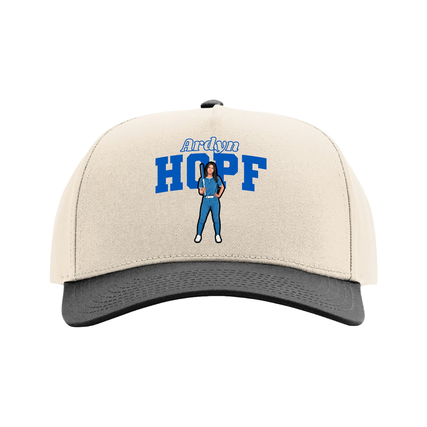 Full Fabric Five-Panel Champ Cap — Name Arch in Cream/Black