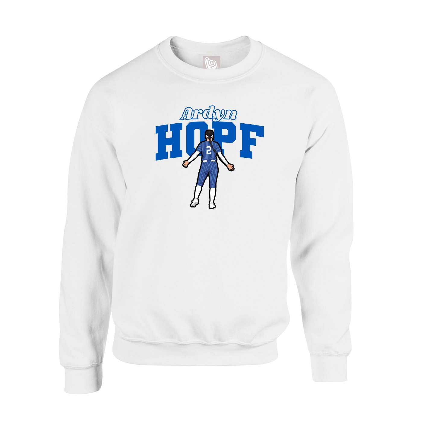 Fleece Crew — Name Arch in White