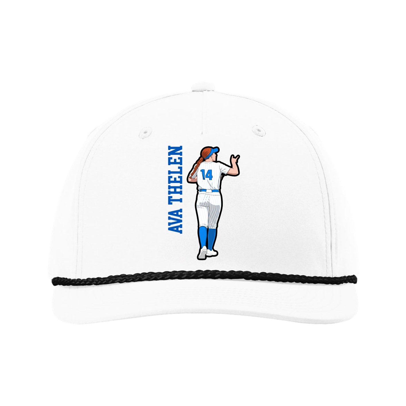 Five-Panel Classic Rope Cap — Name Vertical in White