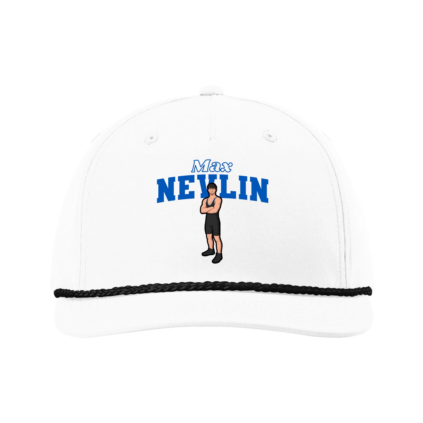 Five-Panel Classic Rope Cap — Name Arch in White