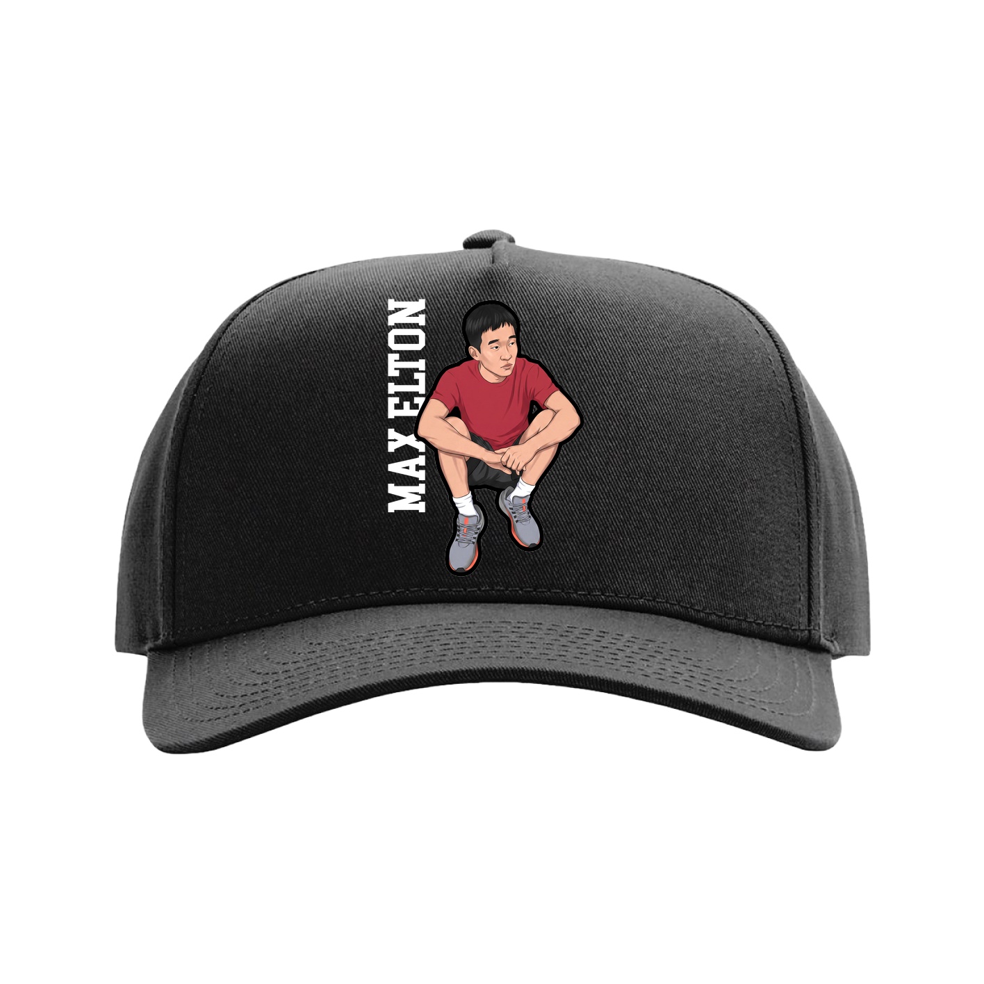 Full Fabric Five-Panel Champ Cap — Name Vertical in Black