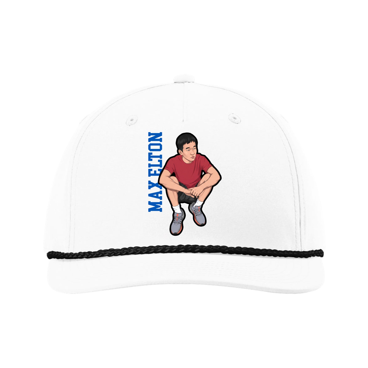 Five-Panel Classic Rope Cap — Name Vertical in White