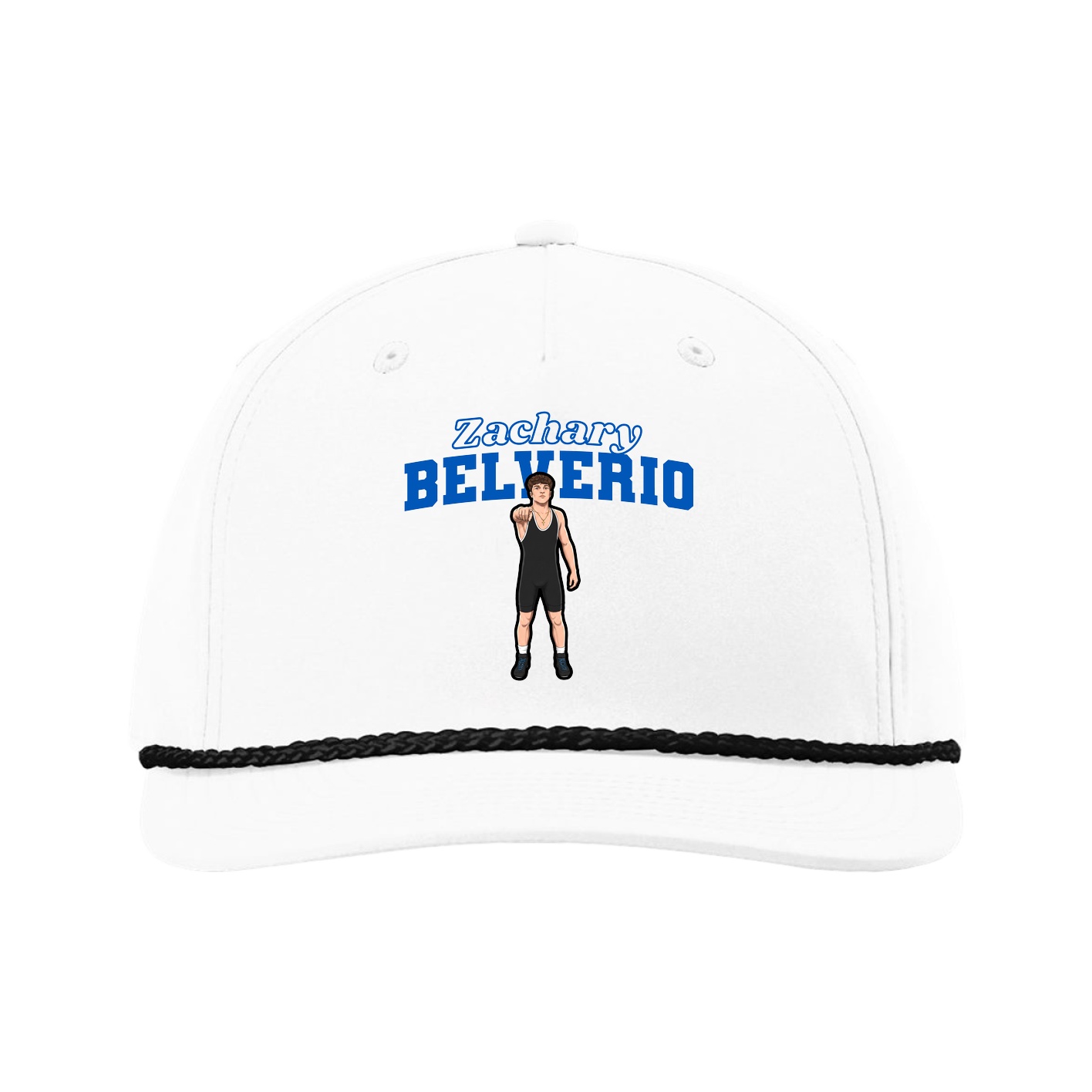 Five-Panel Classic Rope Cap — Name Arch in White