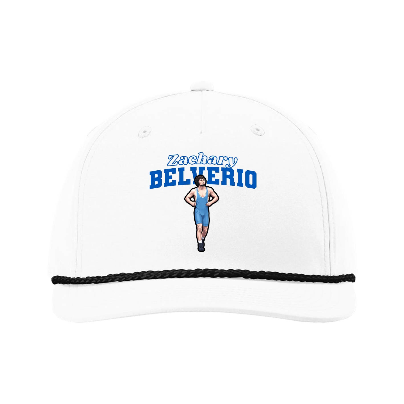 Five-Panel Classic Rope Cap — Name Arch in White
